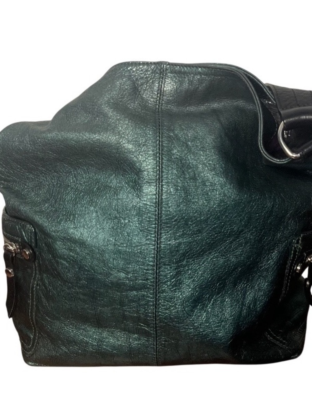 TANO Green Hobo Bag Tote Textured Leather Side Pockets Made in Italy - Picture 2 of 9